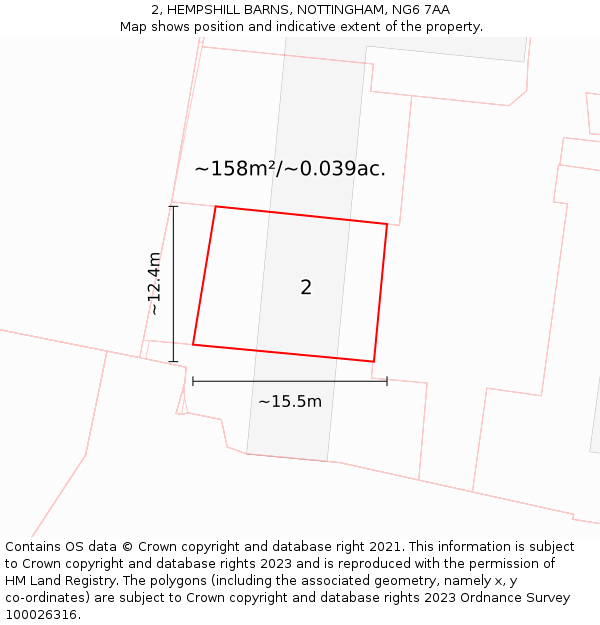 2, HEMPSHILL BARNS, NOTTINGHAM, NG6 7AA: Plot and title map