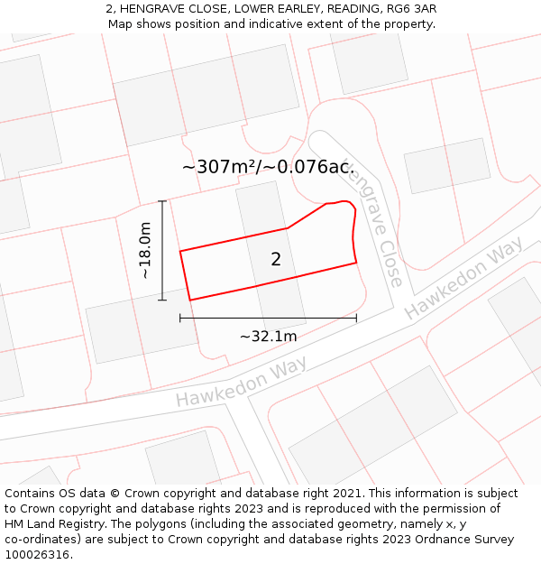 2, HENGRAVE CLOSE, LOWER EARLEY, READING, RG6 3AR: Plot and title map