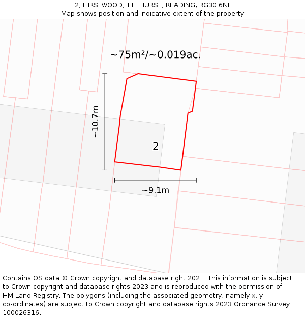2, HIRSTWOOD, TILEHURST, READING, RG30 6NF: Plot and title map