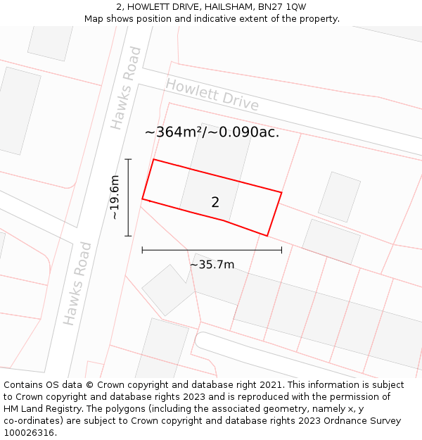 2, HOWLETT DRIVE, HAILSHAM, BN27 1QW: Plot and title map