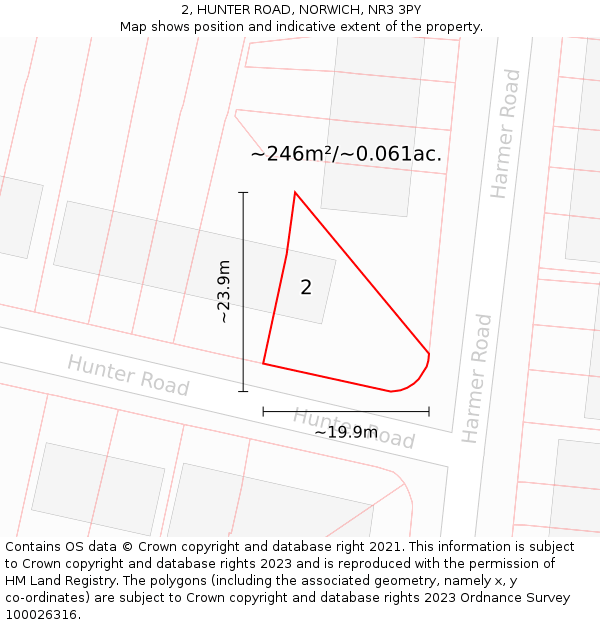 2, HUNTER ROAD, NORWICH, NR3 3PY: Plot and title map