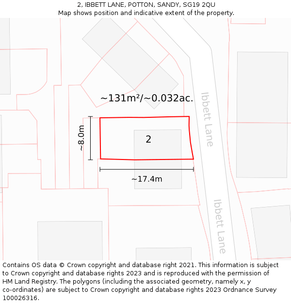 2, IBBETT LANE, POTTON, SANDY, SG19 2QU: Plot and title map
