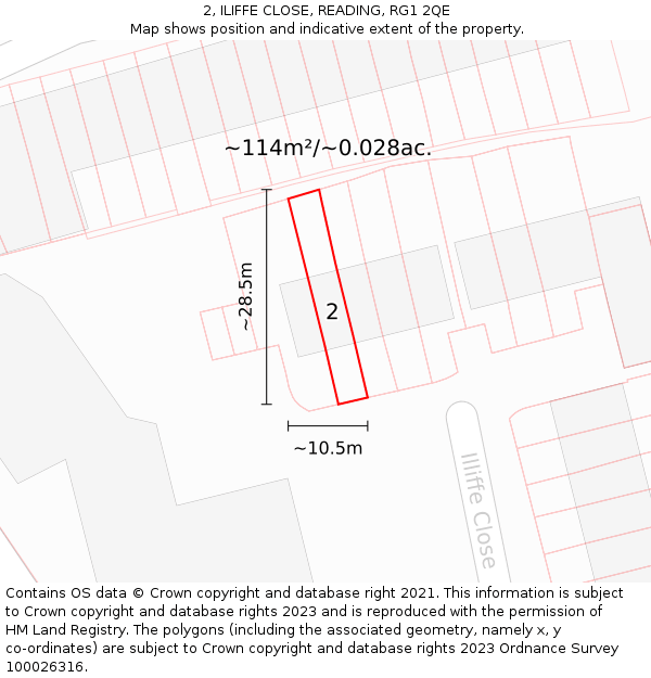 2, ILIFFE CLOSE, READING, RG1 2QE: Plot and title map