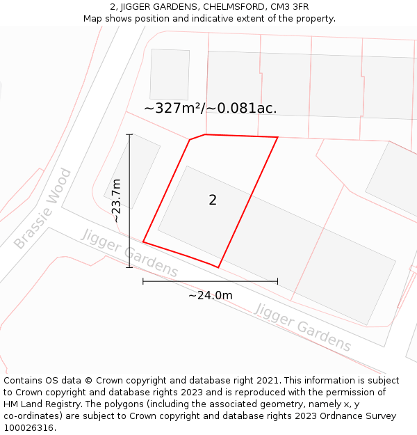 2, JIGGER GARDENS, CHELMSFORD, CM3 3FR: Plot and title map