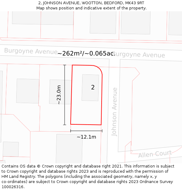 2, JOHNSON AVENUE, WOOTTON, BEDFORD, MK43 9RT: Plot and title map