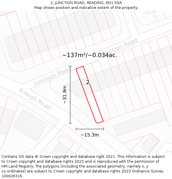2, JUNCTION ROAD, READING, RG1 5SA: Plot and title map