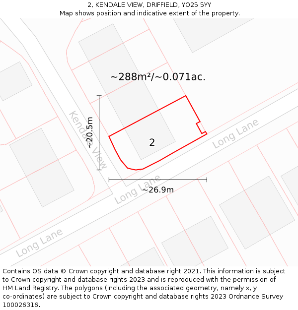 2, KENDALE VIEW, DRIFFIELD, YO25 5YY: Plot and title map