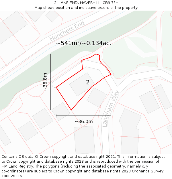 2, LANE END, HAVERHILL, CB9 7FH: Plot and title map