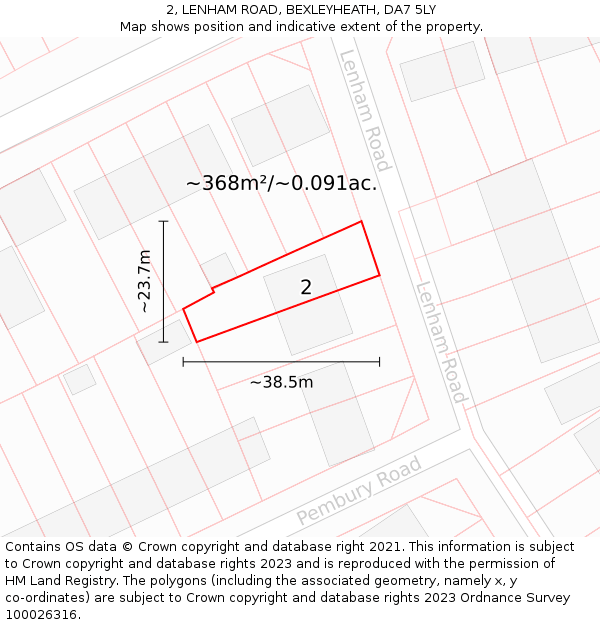 2, LENHAM ROAD, BEXLEYHEATH, DA7 5LY: Plot and title map
