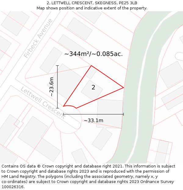 2, LETTWELL CRESCENT, SKEGNESS, PE25 3LB: Plot and title map