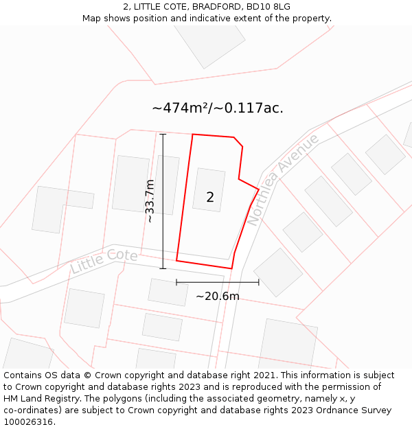 2, LITTLE COTE, BRADFORD, BD10 8LG: Plot and title map