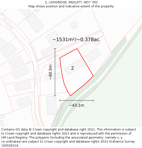 2, LONGRIDGE, RADLETT, WD7 7ED: Plot and title map