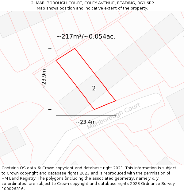 2, MARLBOROUGH COURT, COLEY AVENUE, READING, RG1 6PP: Plot and title map