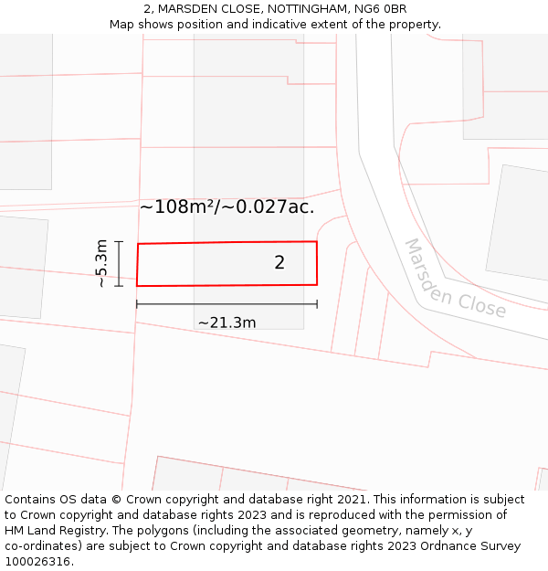 2, MARSDEN CLOSE, NOTTINGHAM, NG6 0BR: Plot and title map