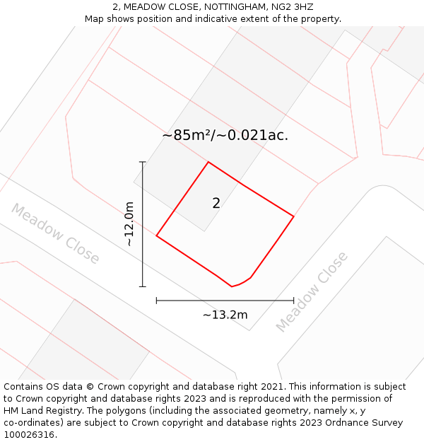 2, MEADOW CLOSE, NOTTINGHAM, NG2 3HZ: Plot and title map