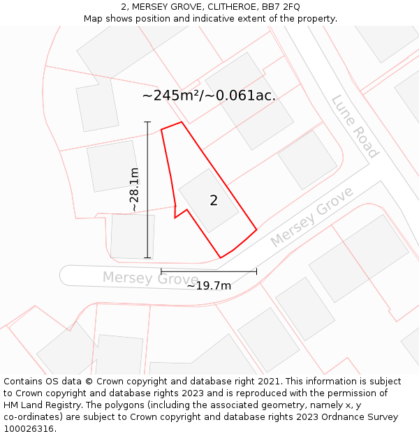 2, MERSEY GROVE, CLITHEROE, BB7 2FQ: Plot and title map