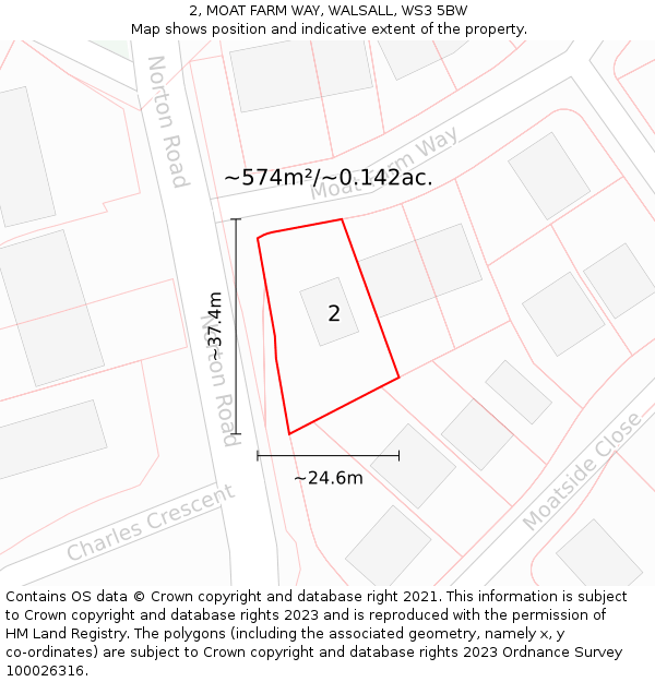 2, MOAT FARM WAY, WALSALL, WS3 5BW: Plot and title map