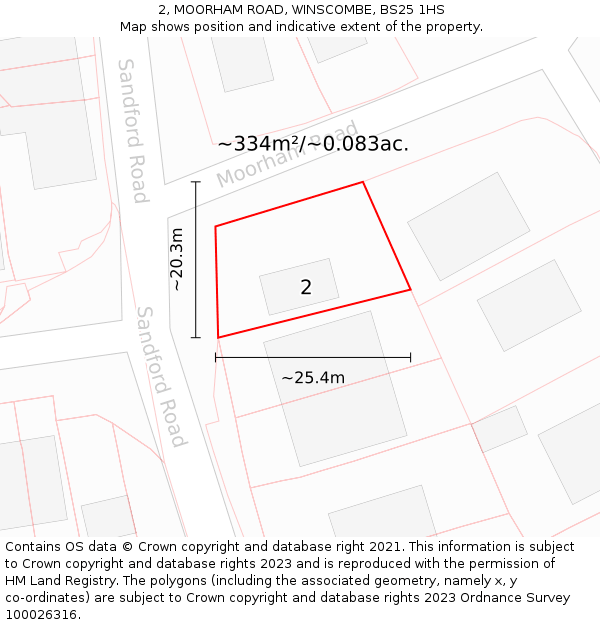 2, MOORHAM ROAD, WINSCOMBE, BS25 1HS: Plot and title map