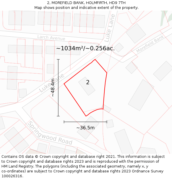 2, MOREFIELD BANK, HOLMFIRTH, HD9 7TH: Plot and title map