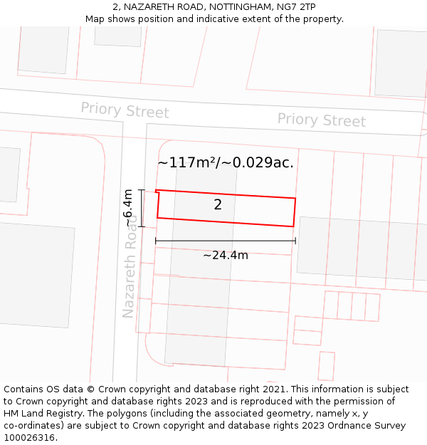 2, NAZARETH ROAD, NOTTINGHAM, NG7 2TP: Plot and title map