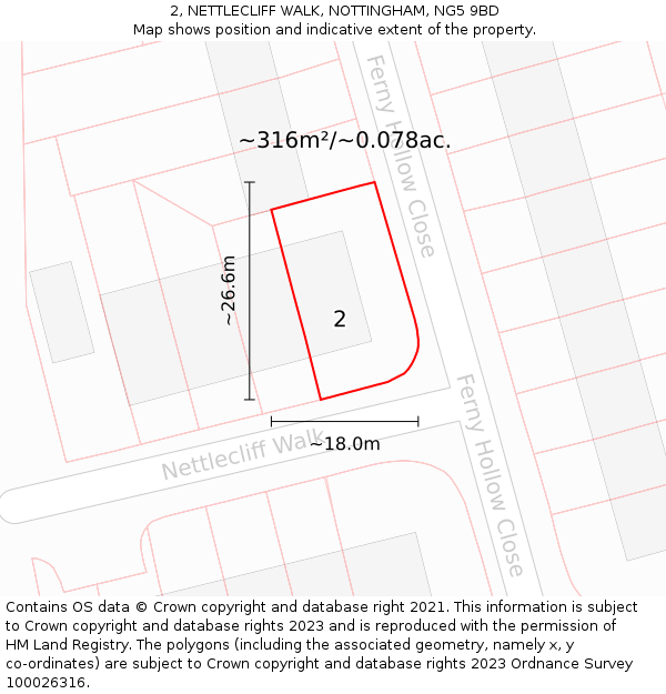 2, NETTLECLIFF WALK, NOTTINGHAM, NG5 9BD: Plot and title map