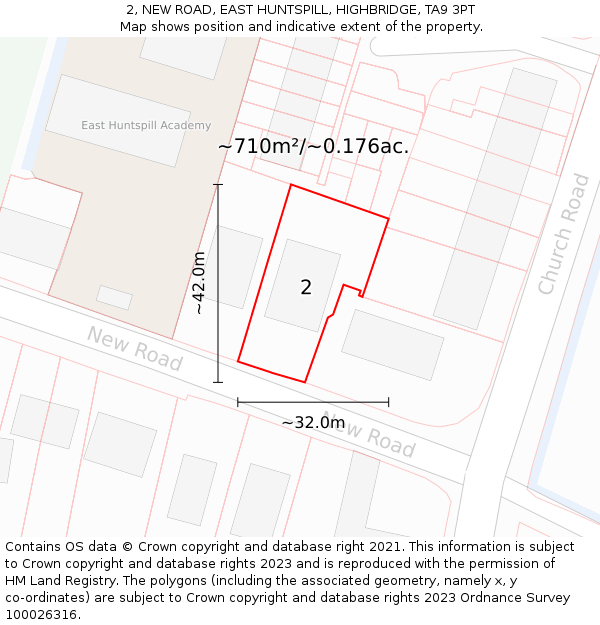 2, NEW ROAD, EAST HUNTSPILL, HIGHBRIDGE, TA9 3PT: Plot and title map