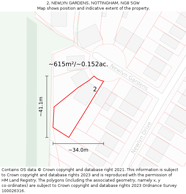 2, NEWLYN GARDENS, NOTTINGHAM, NG8 5GW: Plot and title map