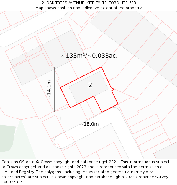 2, OAK TREES AVENUE, KETLEY, TELFORD, TF1 5FR: Plot and title map