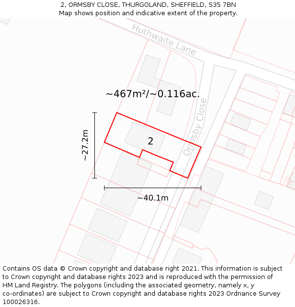 2, ORMSBY CLOSE, THURGOLAND, SHEFFIELD, S35 7BN: Plot and title map