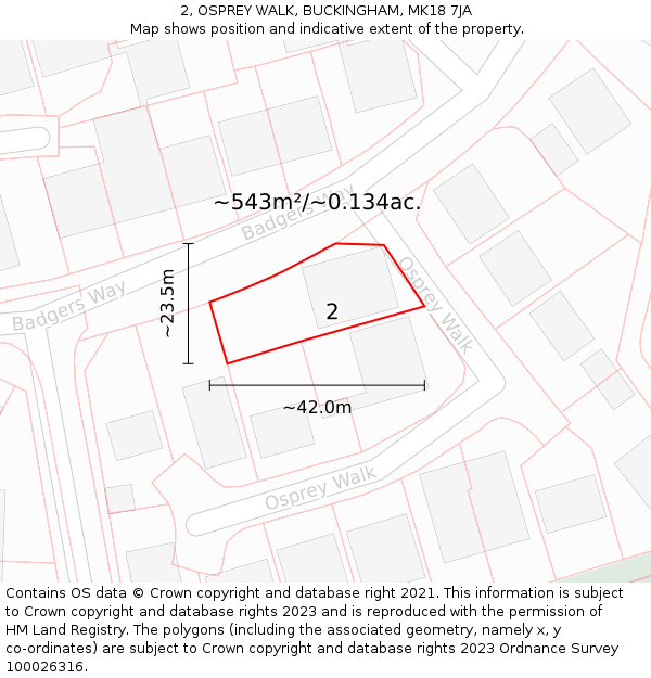 2, OSPREY WALK, BUCKINGHAM, MK18 7JA: Plot and title map