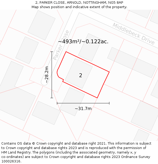 2, PARKER CLOSE, ARNOLD, NOTTINGHAM, NG5 8AP: Plot and title map