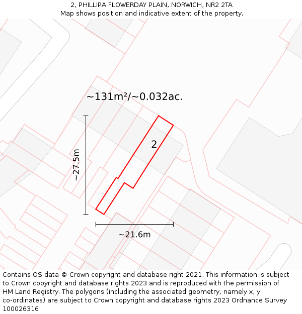2, PHILLIPA FLOWERDAY PLAIN, NORWICH, NR2 2TA: Plot and title map