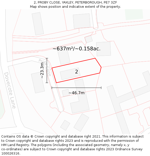2, PROBY CLOSE, YAXLEY, PETERBOROUGH, PE7 3ZF: Plot and title map