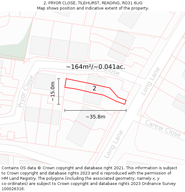 2, PRYOR CLOSE, TILEHURST, READING, RG31 6UG: Plot and title map