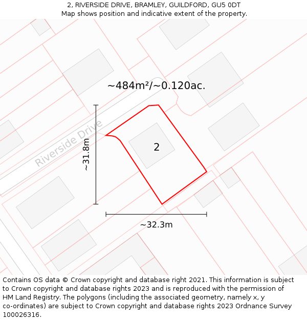 2, RIVERSIDE DRIVE, BRAMLEY, GUILDFORD, GU5 0DT: Plot and title map