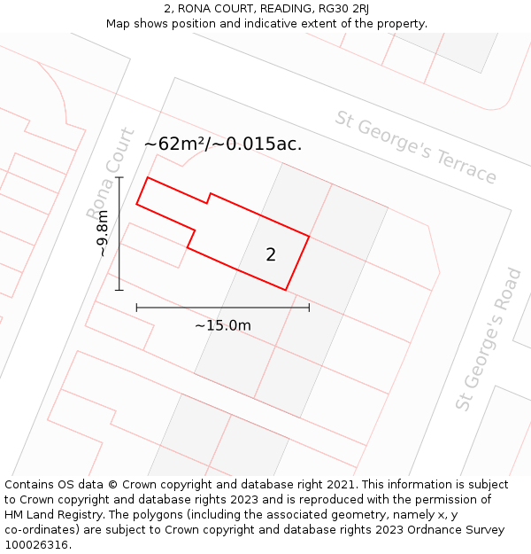 2, RONA COURT, READING, RG30 2RJ: Plot and title map