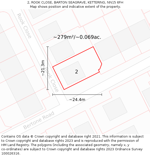 2, ROOK CLOSE, BARTON SEAGRAVE, KETTERING, NN15 6FH: Plot and title map
