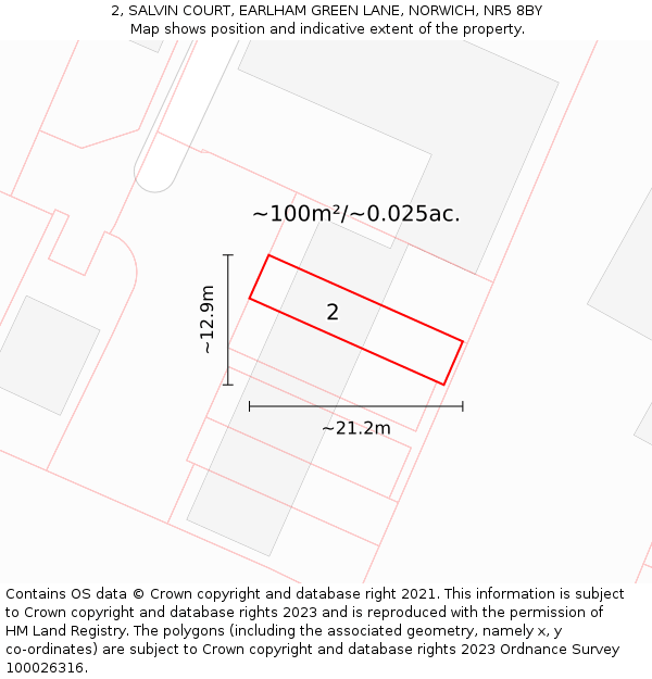 2, SALVIN COURT, EARLHAM GREEN LANE, NORWICH, NR5 8BY: Plot and title map