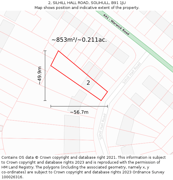 2, SILHILL HALL ROAD, SOLIHULL, B91 1JU: Plot and title map
