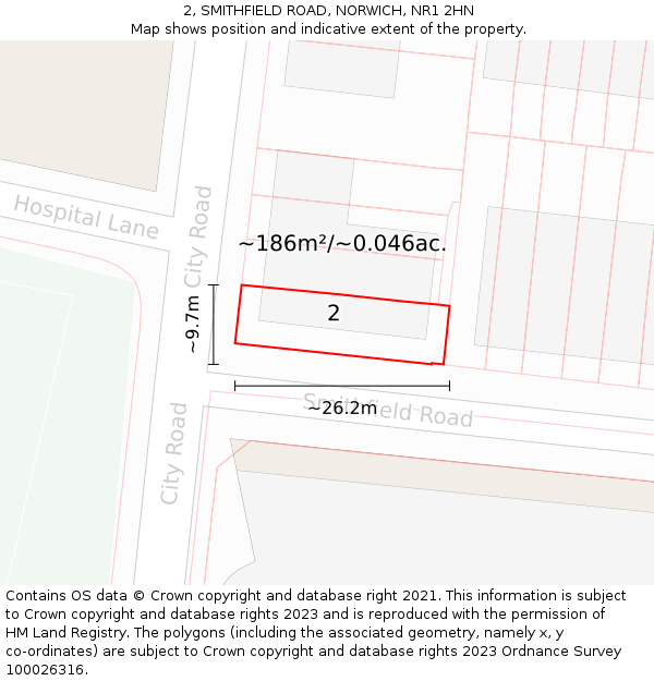 2, SMITHFIELD ROAD, NORWICH, NR1 2HN: Plot and title map