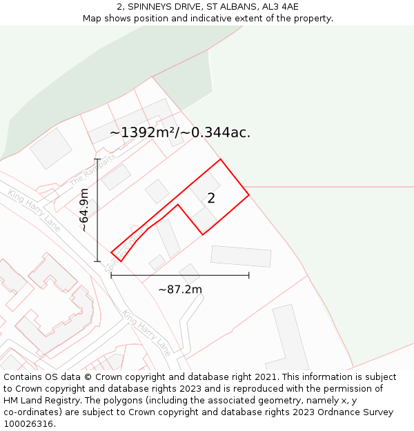 2, SPINNEYS DRIVE, ST ALBANS, AL3 4AE: Plot and title map