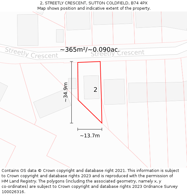 2, STREETLY CRESCENT, SUTTON COLDFIELD, B74 4PX: Plot and title map