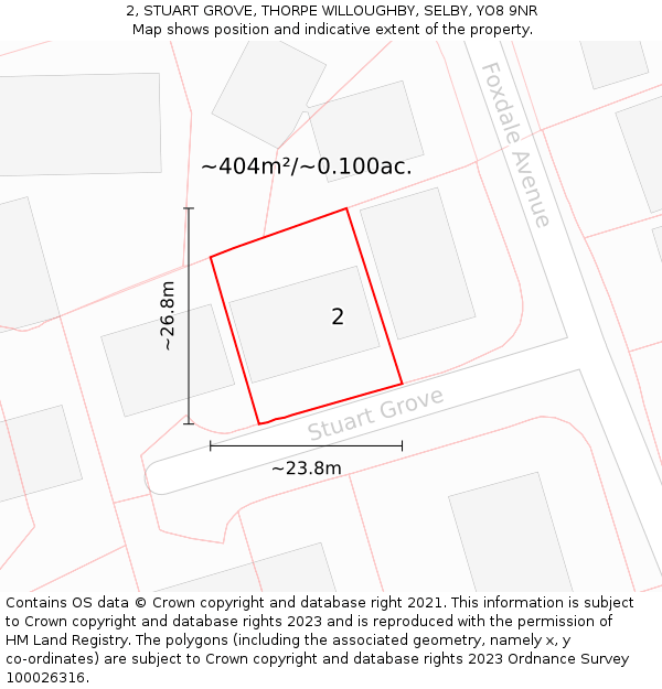 2, STUART GROVE, THORPE WILLOUGHBY, SELBY, YO8 9NR: Plot and title map