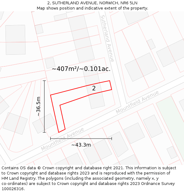 2, SUTHERLAND AVENUE, NORWICH, NR6 5LN: Plot and title map