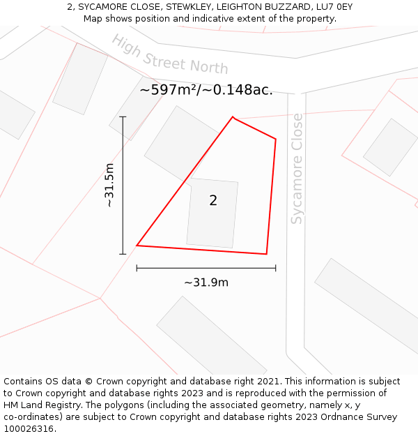 2, SYCAMORE CLOSE, STEWKLEY, LEIGHTON BUZZARD, LU7 0EY: Plot and title map