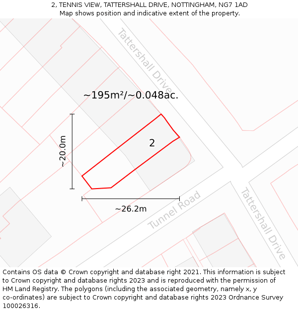2, TENNIS VIEW, TATTERSHALL DRIVE, NOTTINGHAM, NG7 1AD: Plot and title map