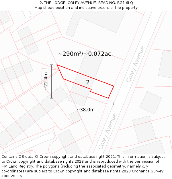 2, THE LODGE, COLEY AVENUE, READING, RG1 6LQ: Plot and title map