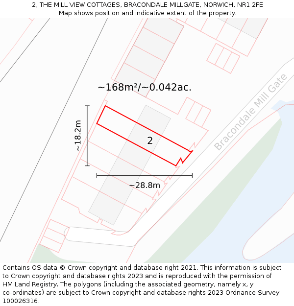 2, THE MILL VIEW COTTAGES, BRACONDALE MILLGATE, NORWICH, NR1 2FE: Plot and title map