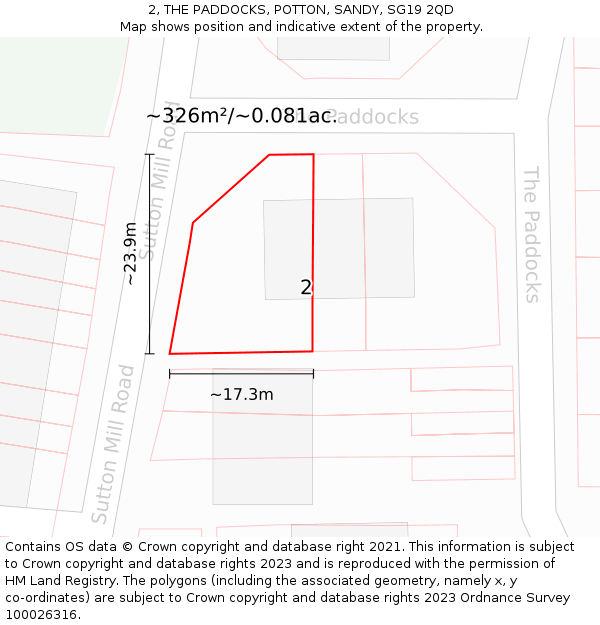 2, THE PADDOCKS, POTTON, SANDY, SG19 2QD: Plot and title map