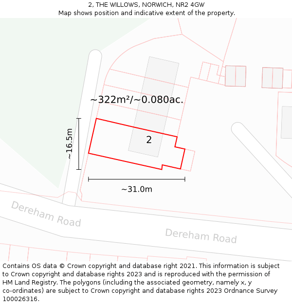 2, THE WILLOWS, NORWICH, NR2 4GW: Plot and title map